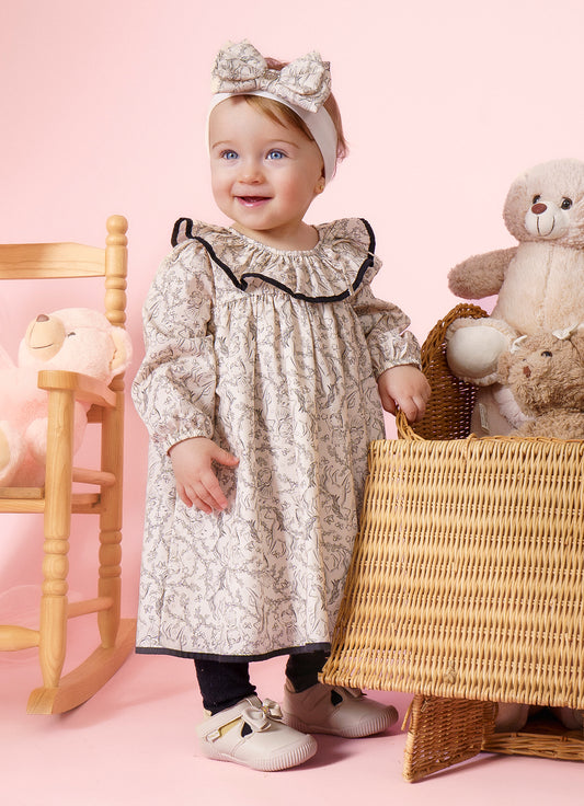 Vestido Algodão Estampa Toile Babado Pmini Com Calcinha Vestido Algodão Estampa Toile Babado Pmini Com Calcinha