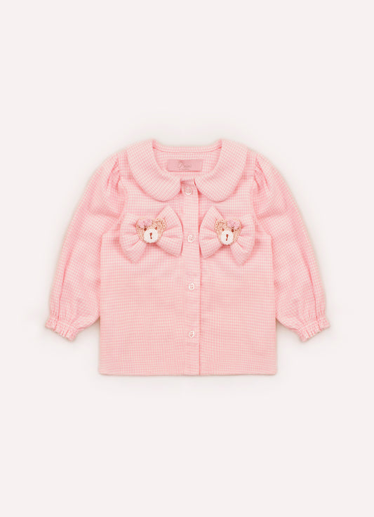Camisa Flanela Xadrez Laços Puffer Ursinhas Crochê Camisa Flanela Xadrez Laços Puffer Ursinhas Crochê