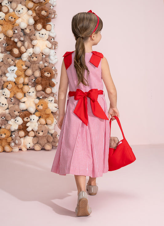 Vestido Algodão Listrado Maxi Laço Natal Vestido Algodão Listrado Maxi Laço Natal