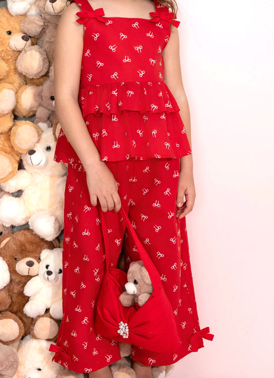 Conjunto Blusa e Pantacourt Algodão Lacinhos Natal Conjunto Blusa e Pantacourt Algodão Lacinhos Natal