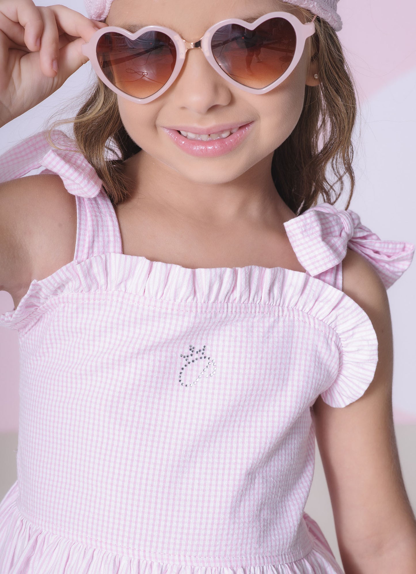 Vestido Tricoline Xadrez Babados