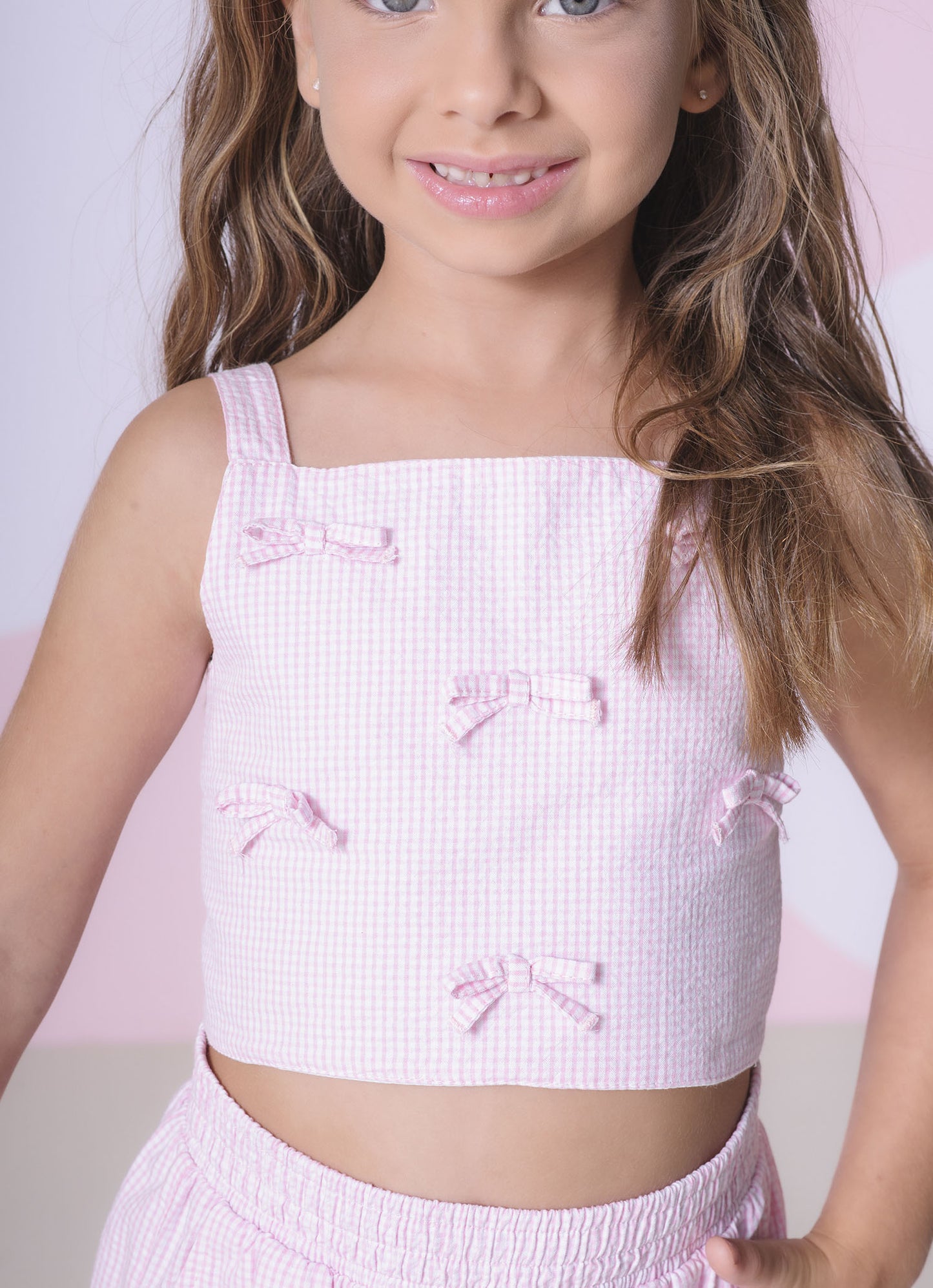 Conjunto Cropped e Short Tricoline Xadrez