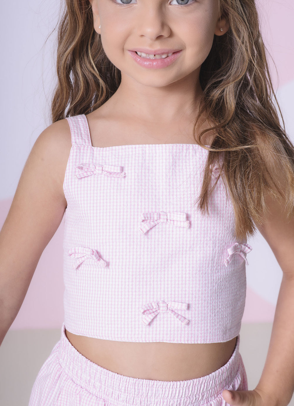 Conjunto Cropped e Short Tricoline Xadrez