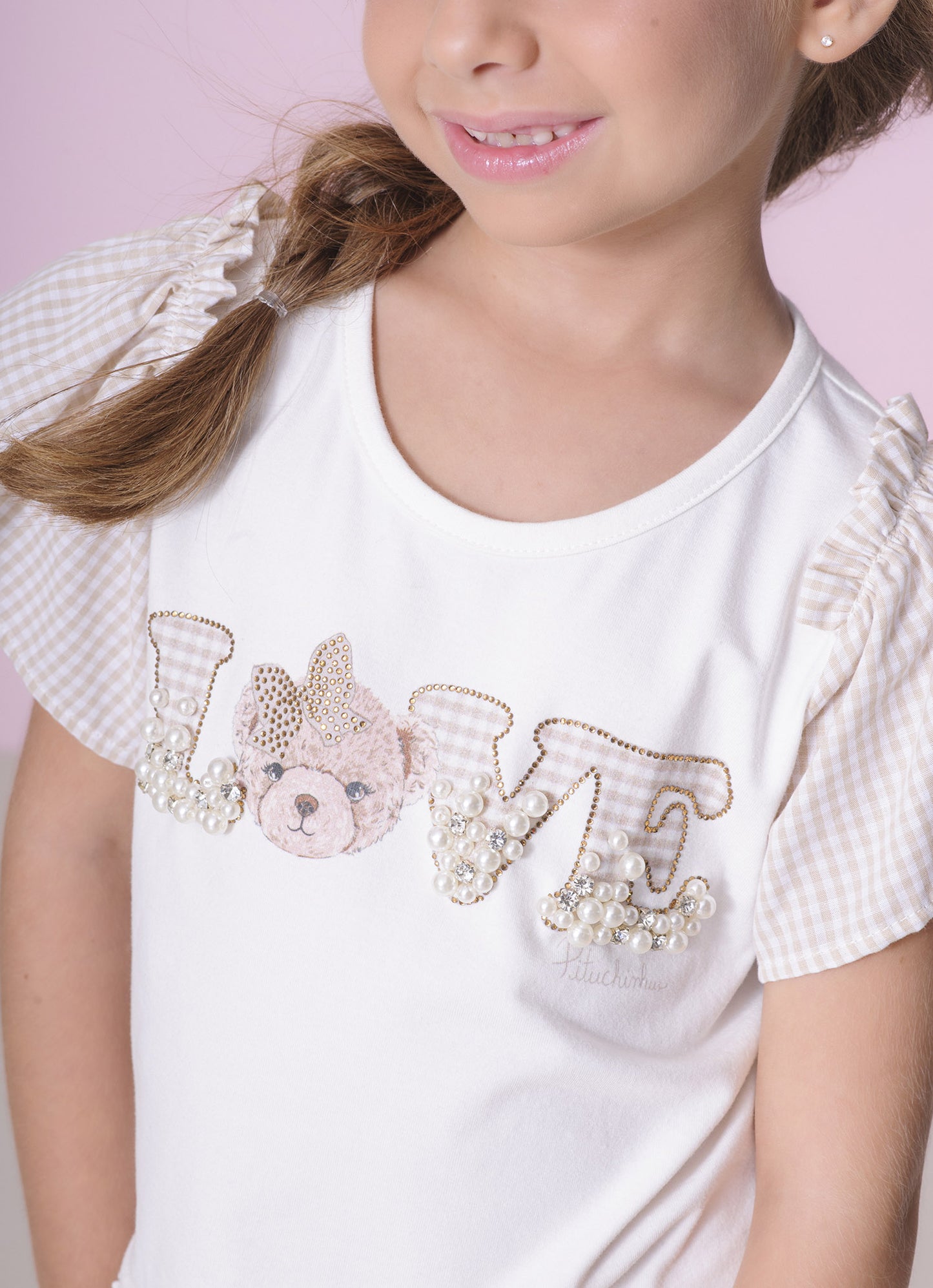 Blusa Cotton Bordados Mangas Xadrez