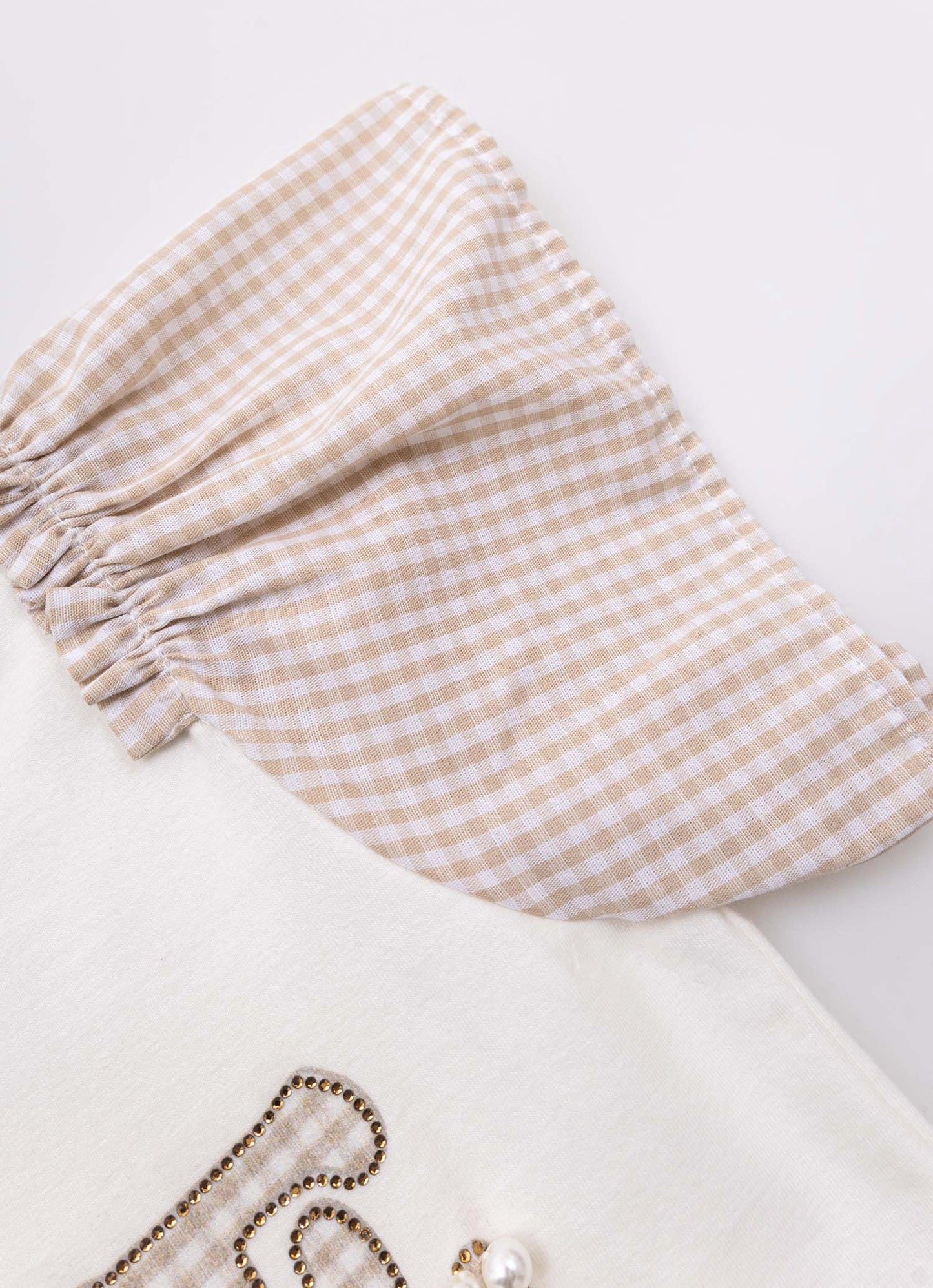 Blusa Cotton Bordados Mangas Xadrez