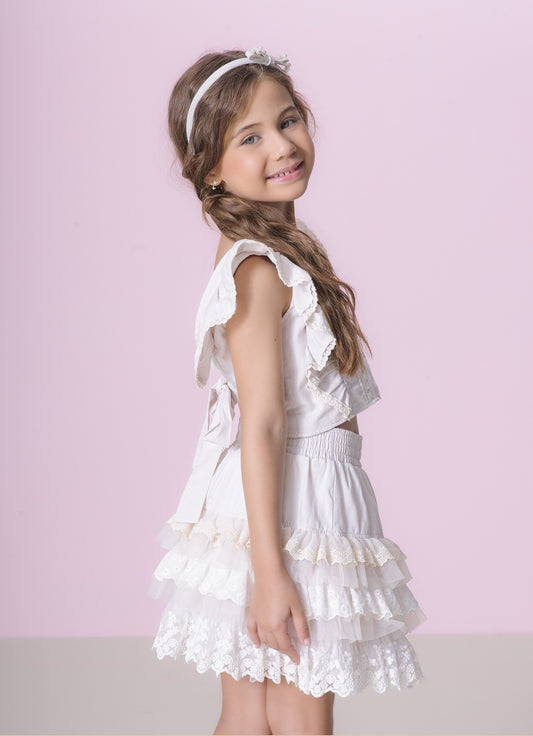 Blusa Cropped Algodão Manga Babado Blusa Cropped Algodão Manga Babado