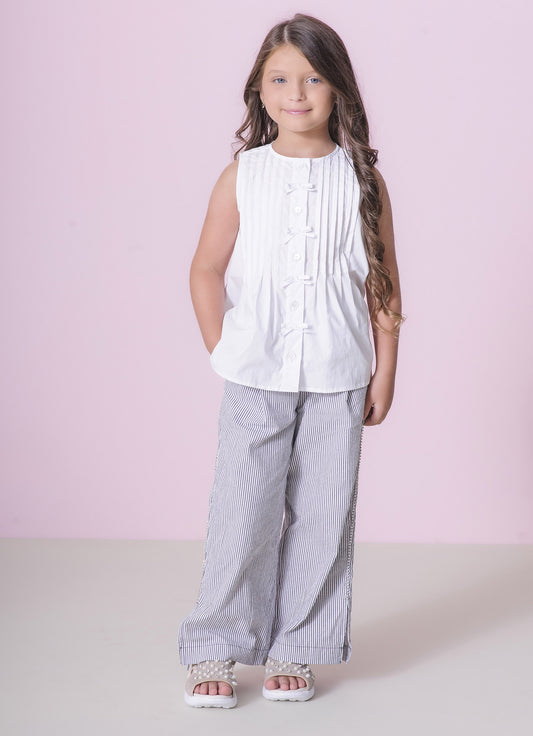 Calça Reta Com Pregas Algodão Cristais Calça Reta Com Pregas Algodão Cristais