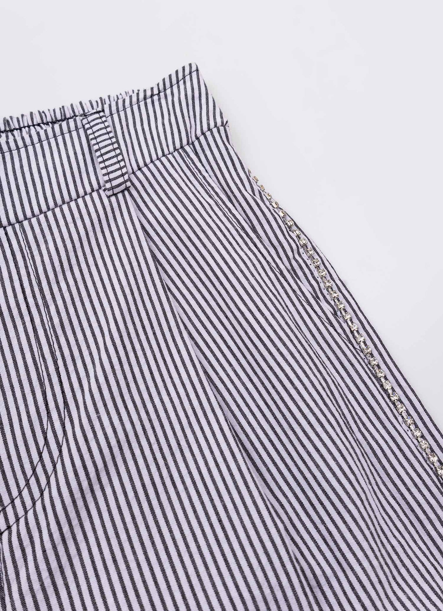 Calça Reta Com Pregas Algodão Cristais