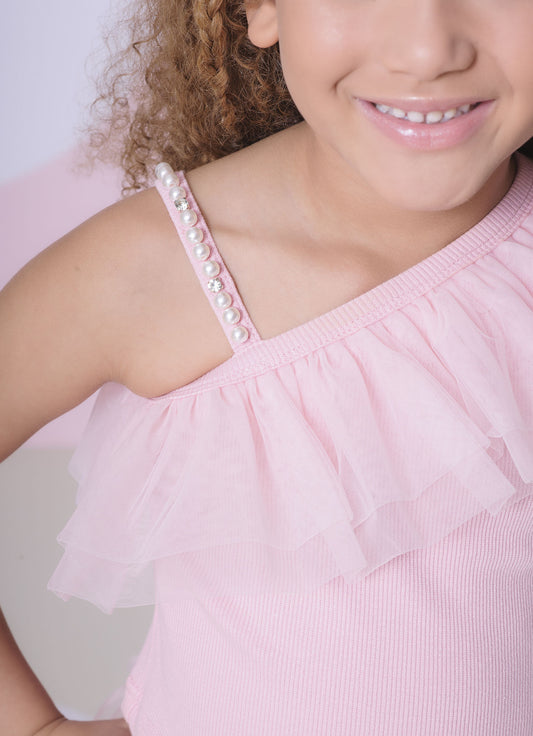 Blusa Ribana Cropped Babado Tule Blusa Ribana Cropped Babado Tule