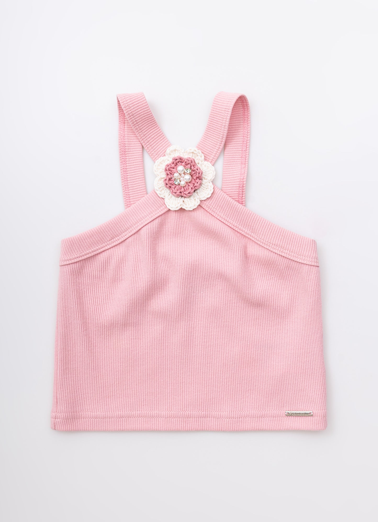 Blusa Cropped Ribana Flor Crochê