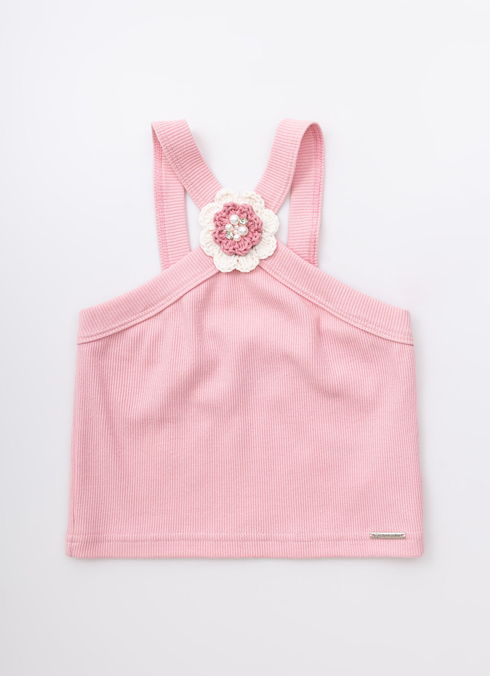 Blusa Cropped Ribana Flor Crochê