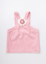 Blusa Cropped Ribana Flor Crochê
