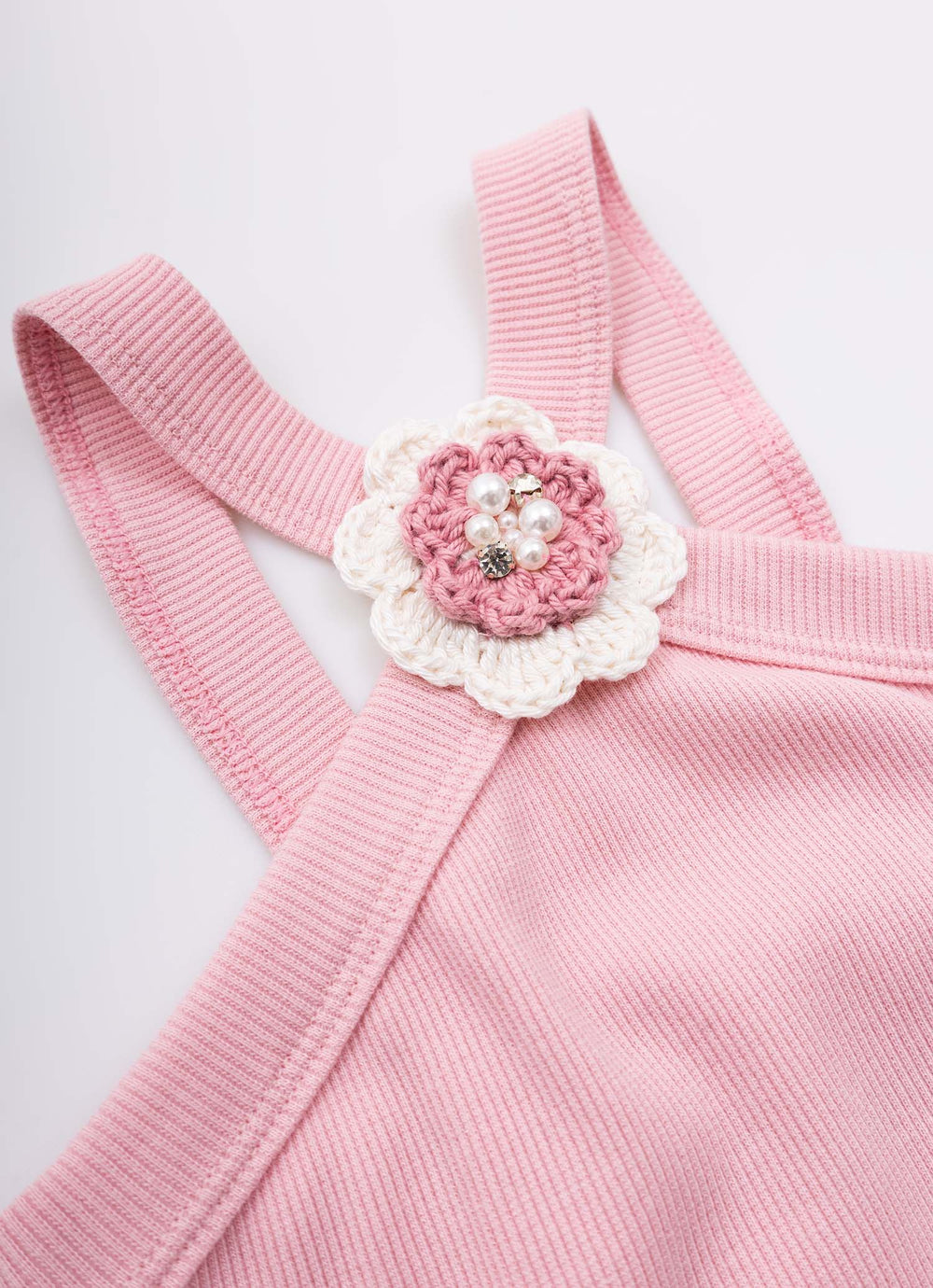 Blusa Cropped Ribana Flor Crochê