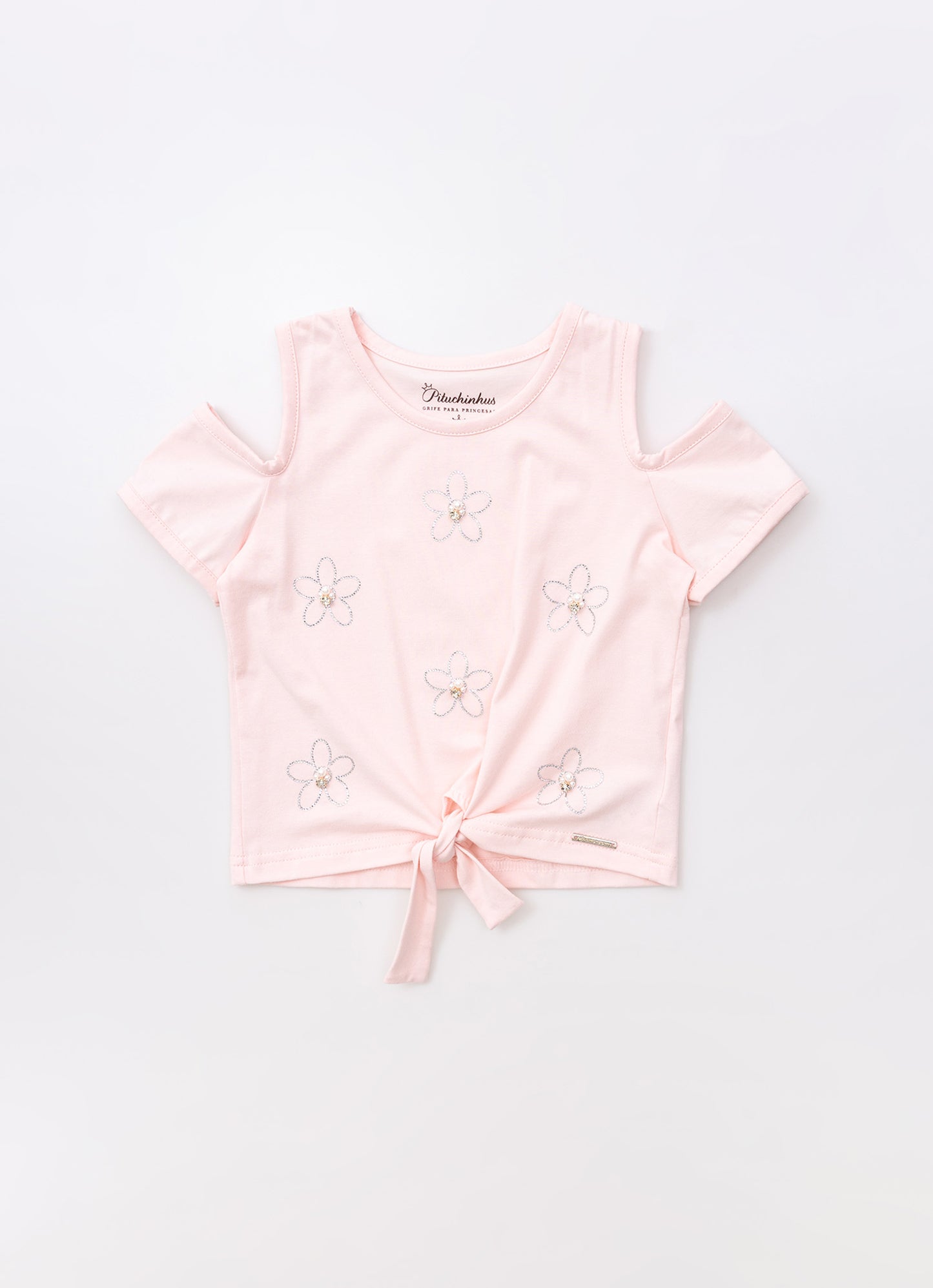 Blusa Cotton Flores Cristal Bordados