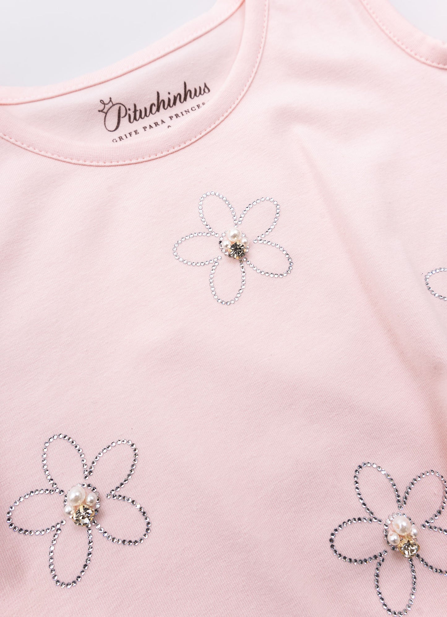 Blusa Cotton Flores Cristal Bordados
