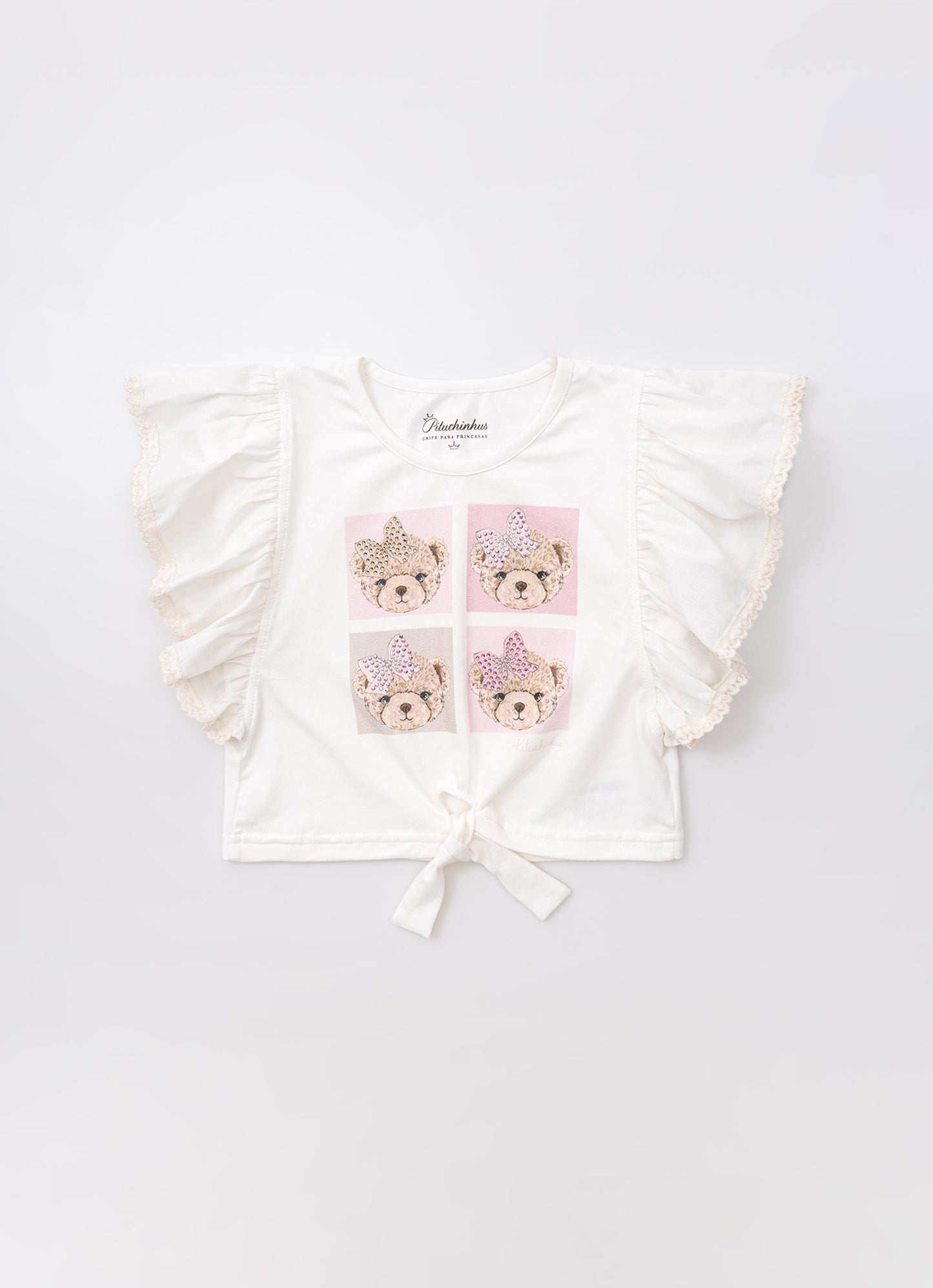 Blusa Cotton Ursinhas Detalhe Babado