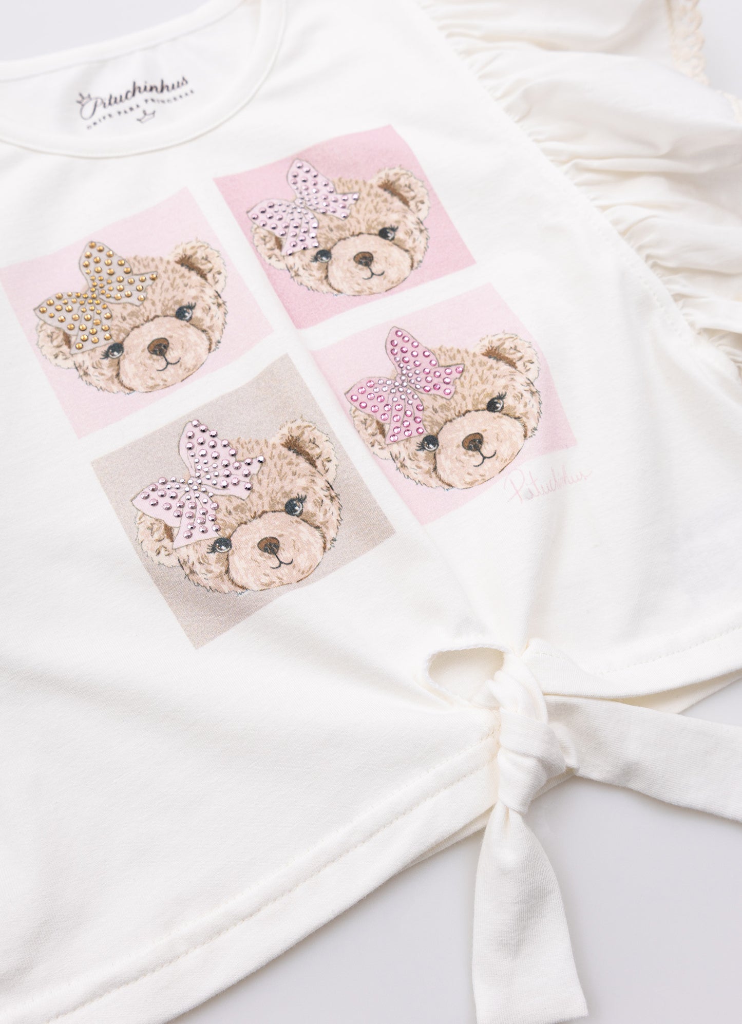 Blusa Cotton Ursinhas Detalhe Babado