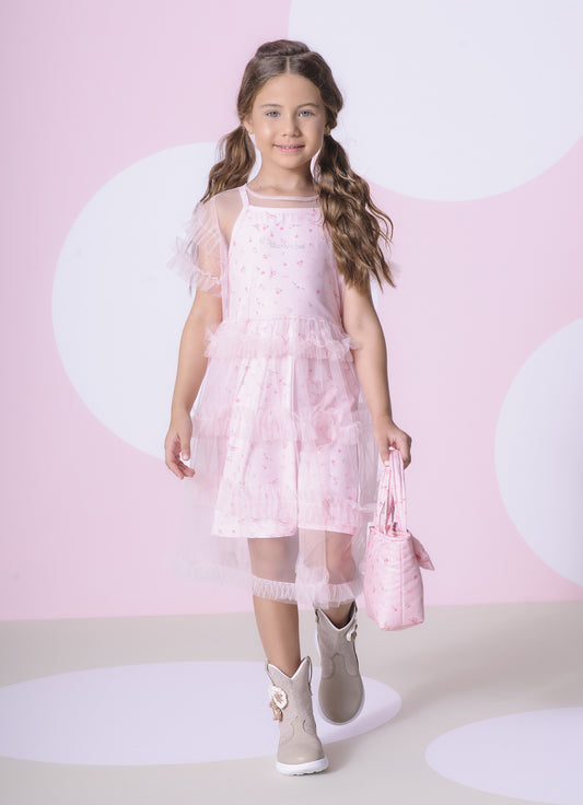 Vestido Light Sobreposição Tule Frufru Vestido Light Sobreposição Tule Frufru