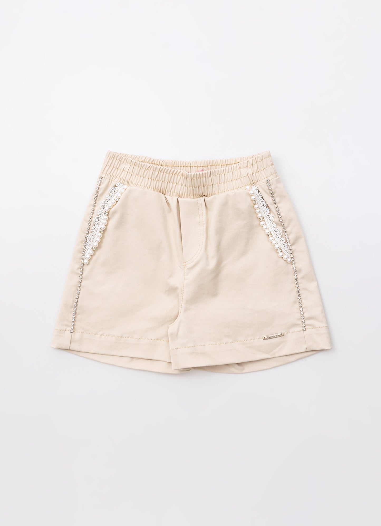 Short Sarja Bordado Pérola e Cristal