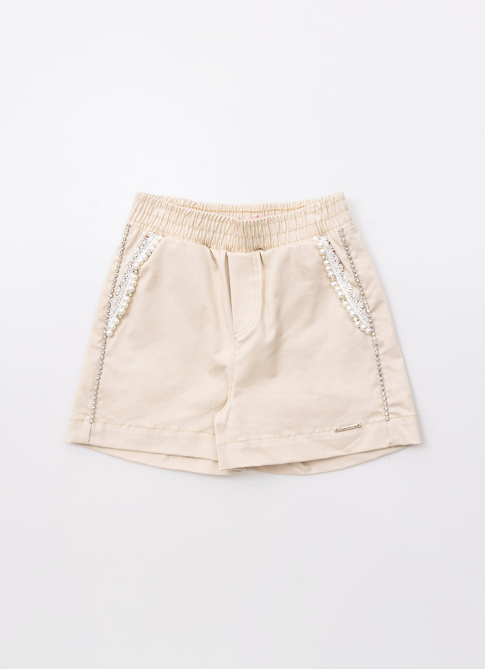 Short Sarja Bordado Pérola e Cristal