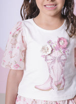 Blusa Cotton Botinha Mangas Estampadas