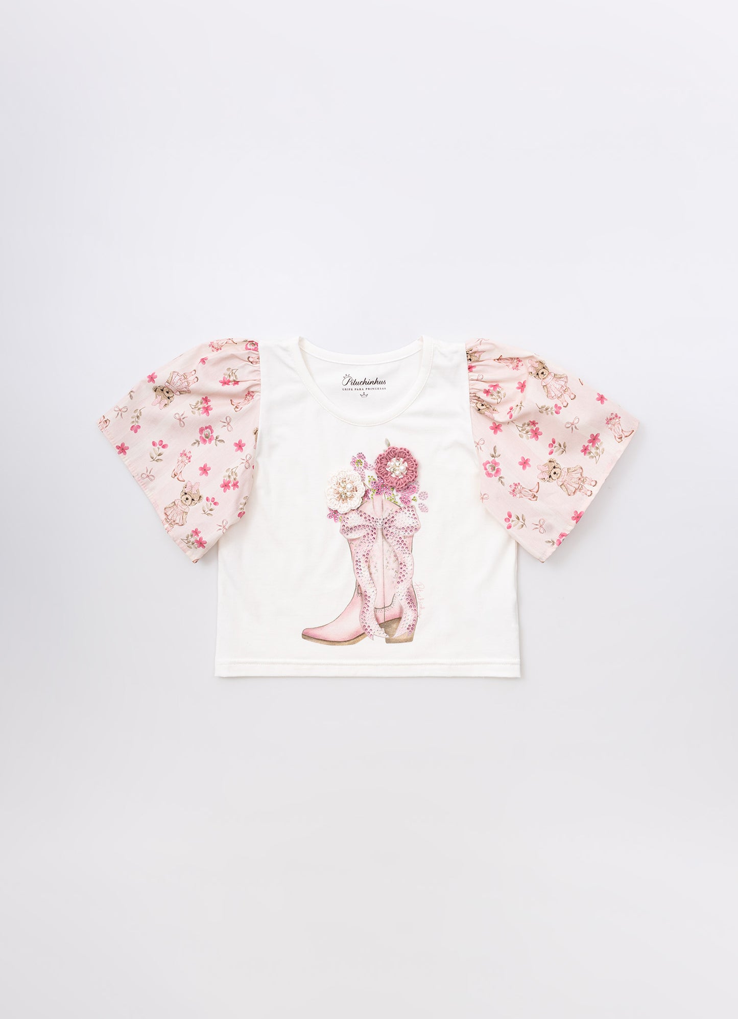 Blusa Cotton Botinha Mangas Estampadas