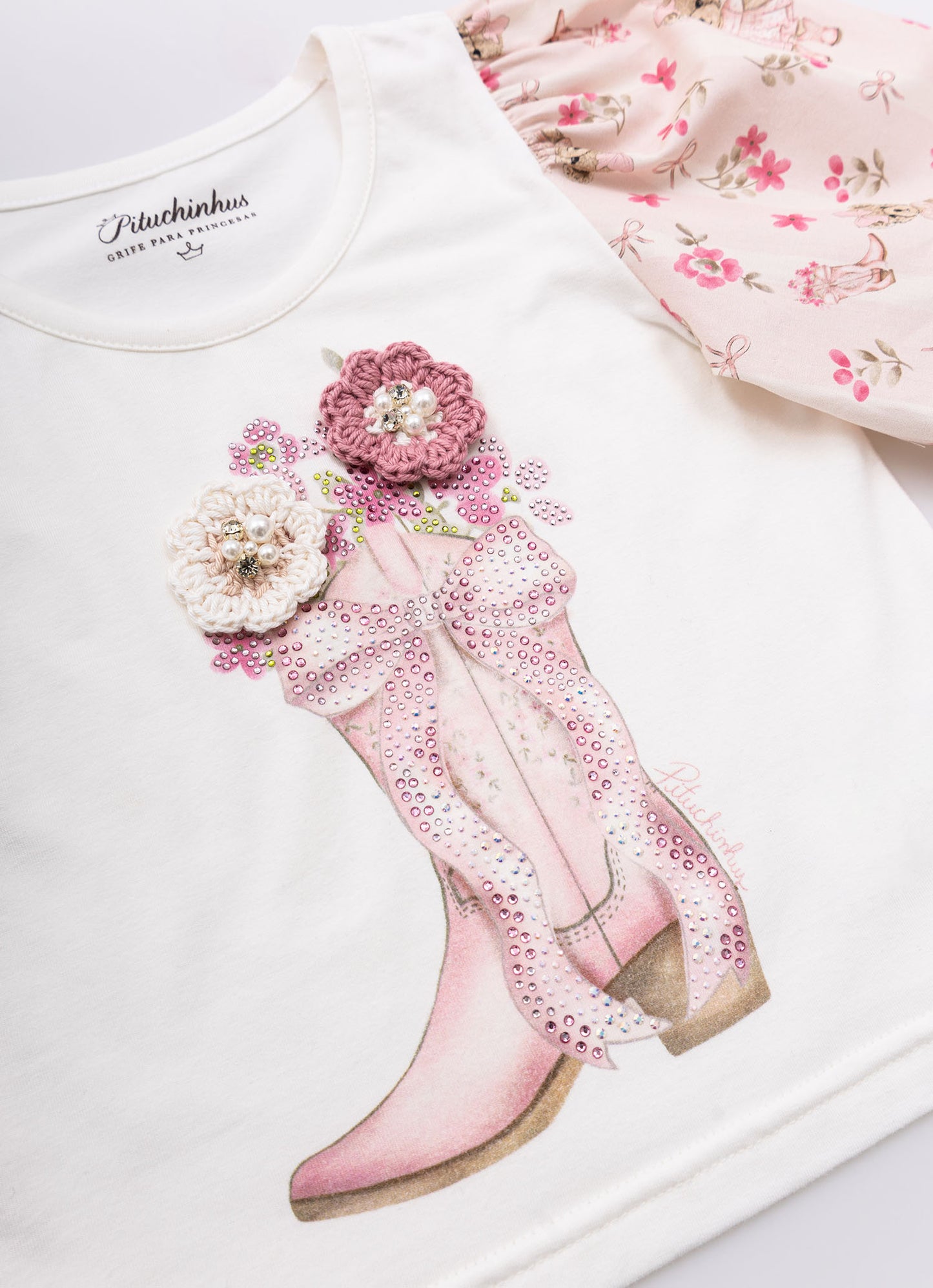 Blusa Cotton Botinha Mangas Estampadas