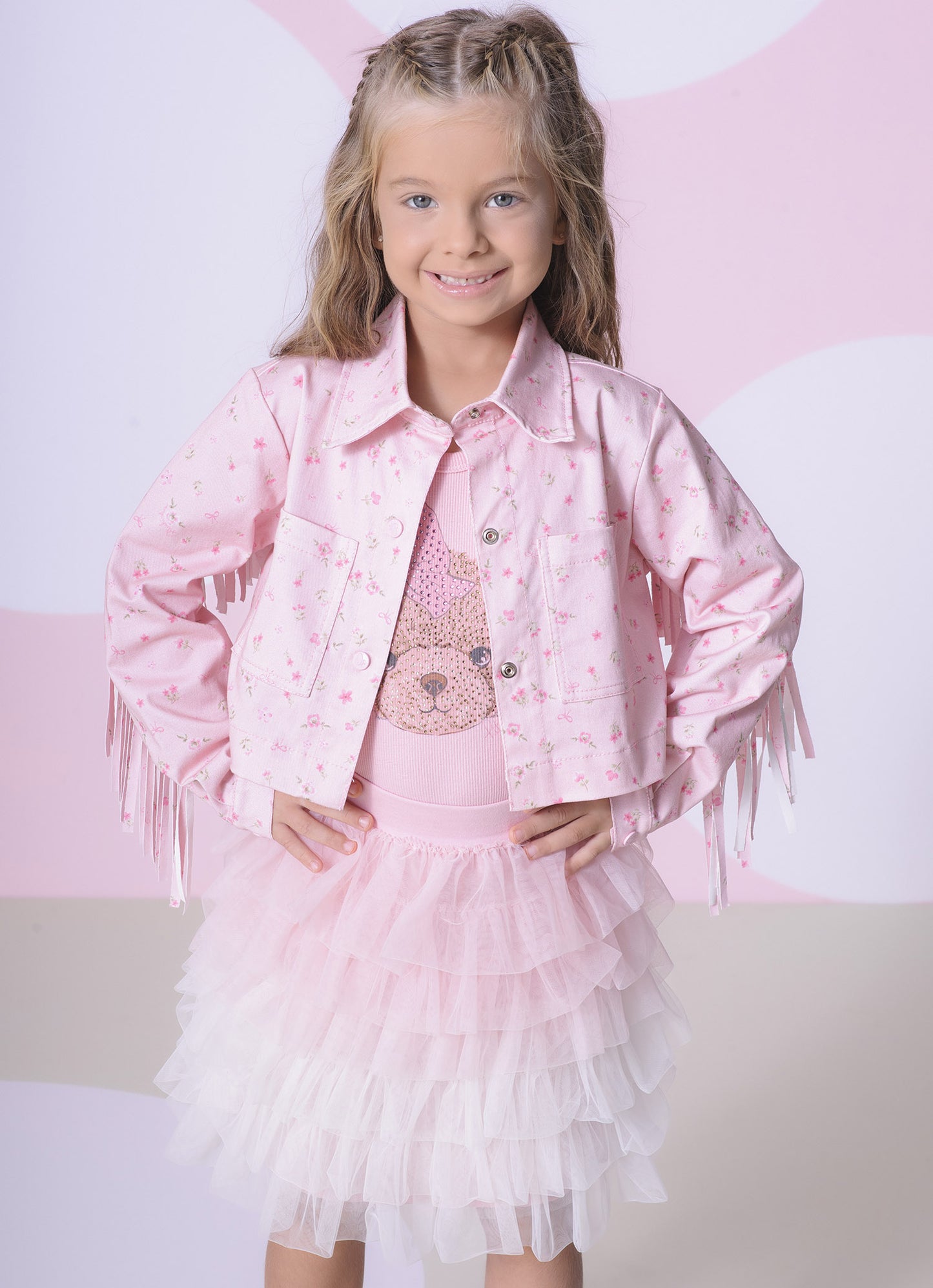 Jaqueta Sarja Estampada e Franjas