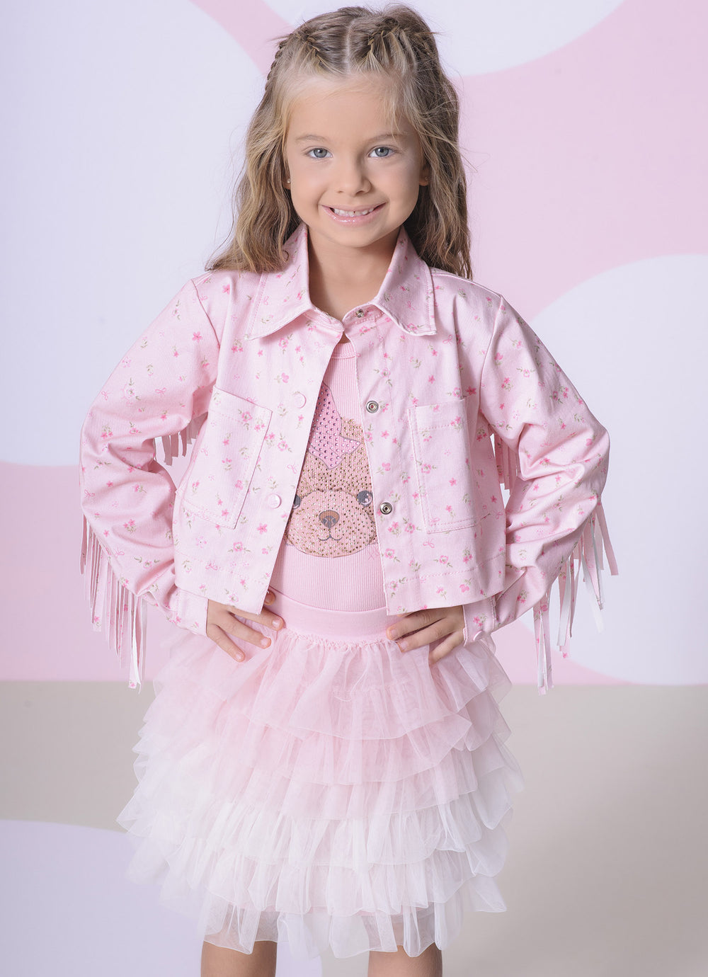 Jaqueta Sarja Estampada e Franjas