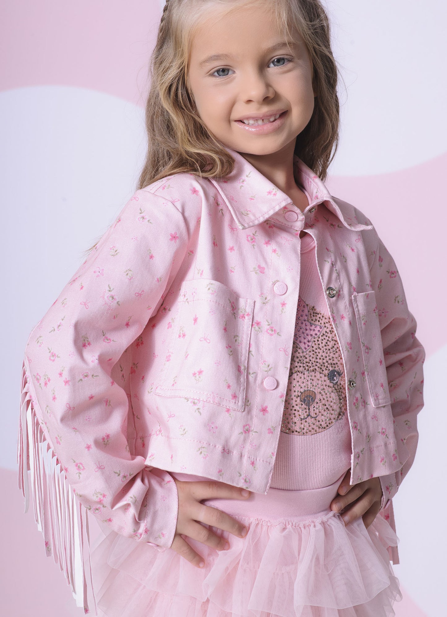 Jaqueta Sarja Estampada e Franjas