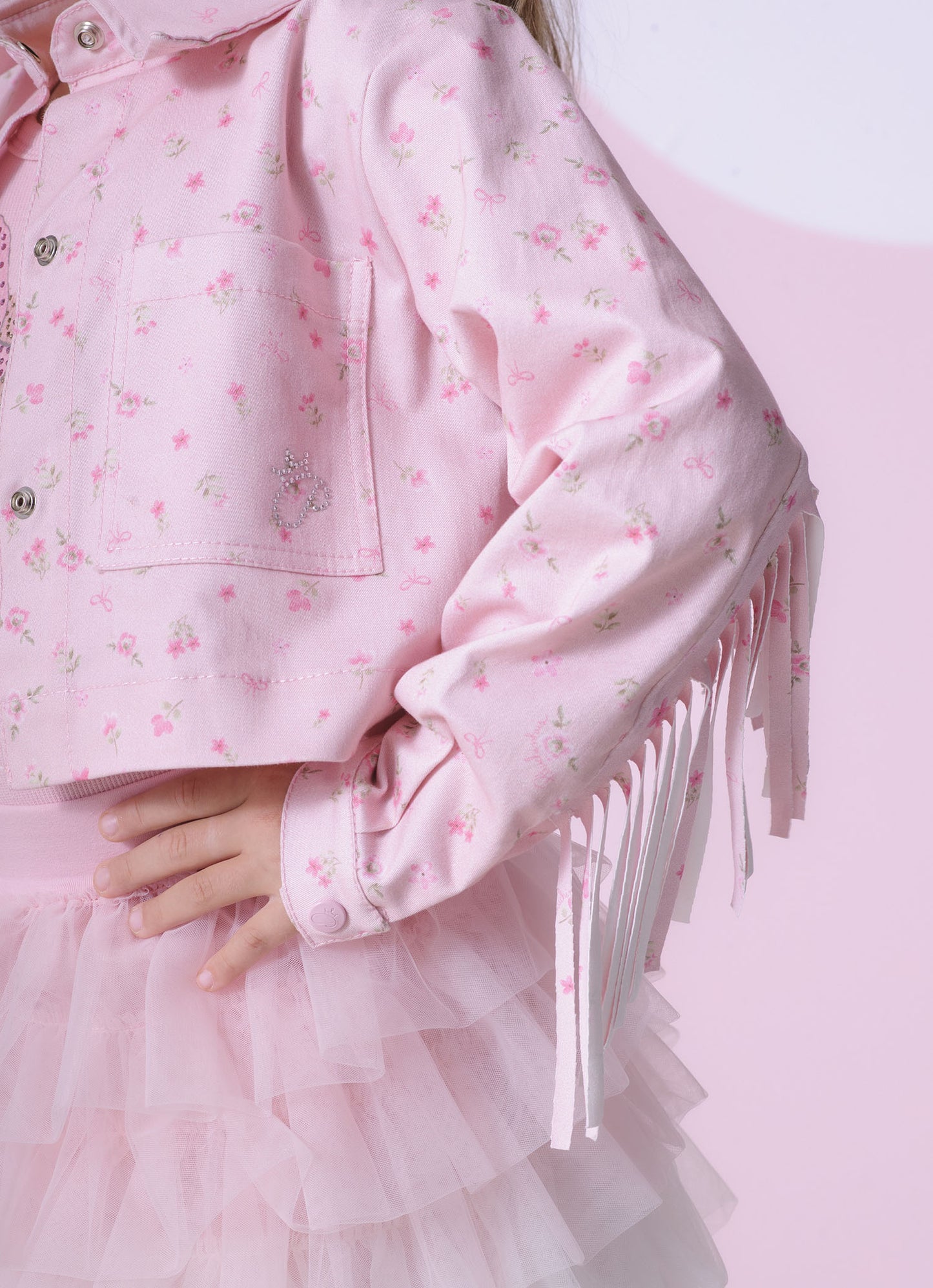Jaqueta Sarja Estampada e Franjas