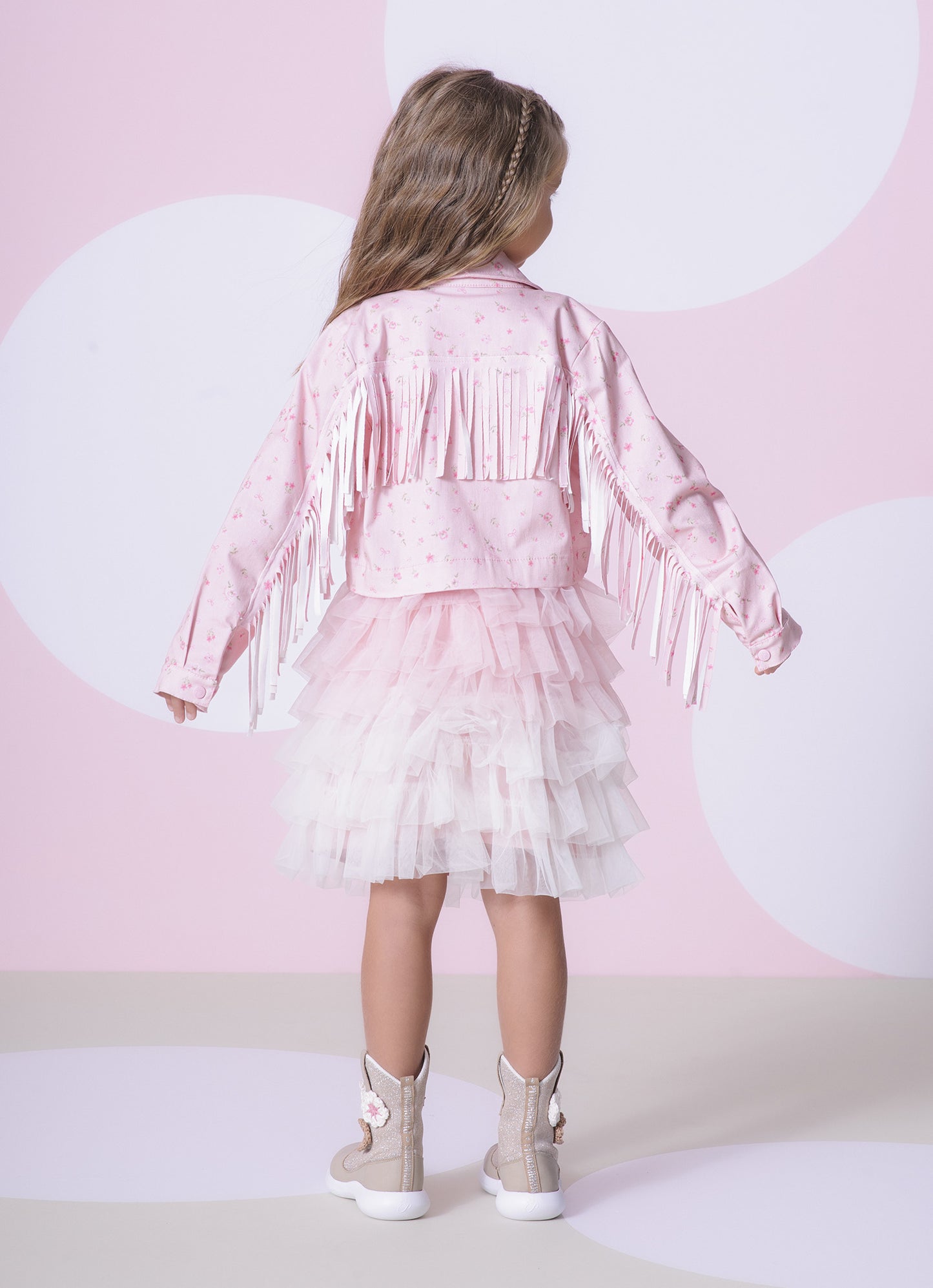 Jaqueta Sarja Estampada e Franjas