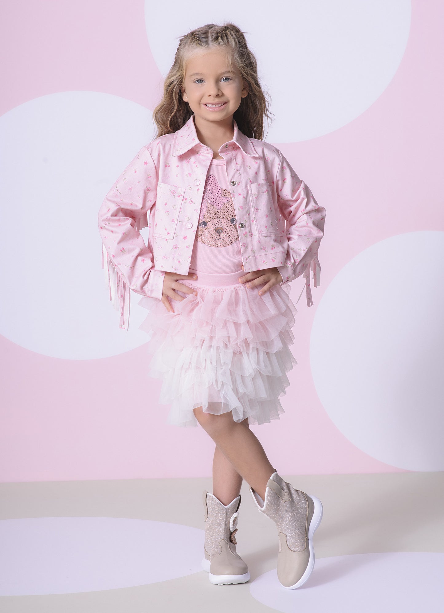 Jaqueta Sarja Estampada e Franjas