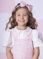 Jardineira Sarja Estampa Mini Floral Babado