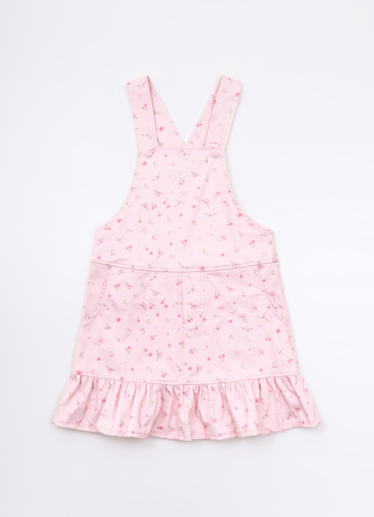 Jardineira Sarja Estampa Mini Floral Babado