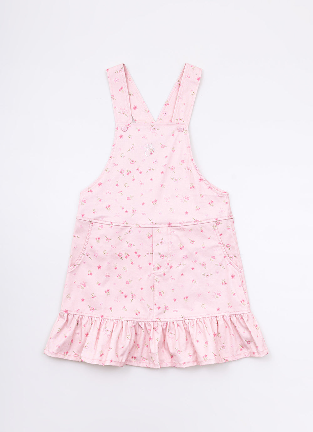Jardineira Sarja Estampa Mini Floral Babado
