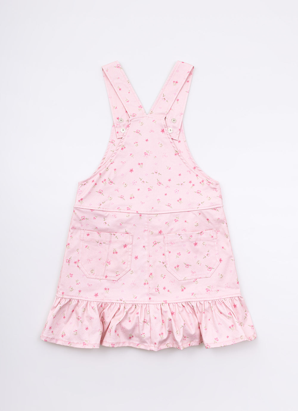 Jardineira Sarja Estampa Mini Floral Babado