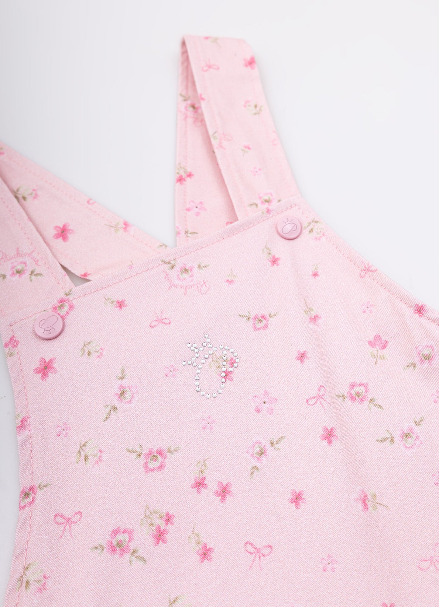 Jardineira Sarja Estampa Mini Floral Babado