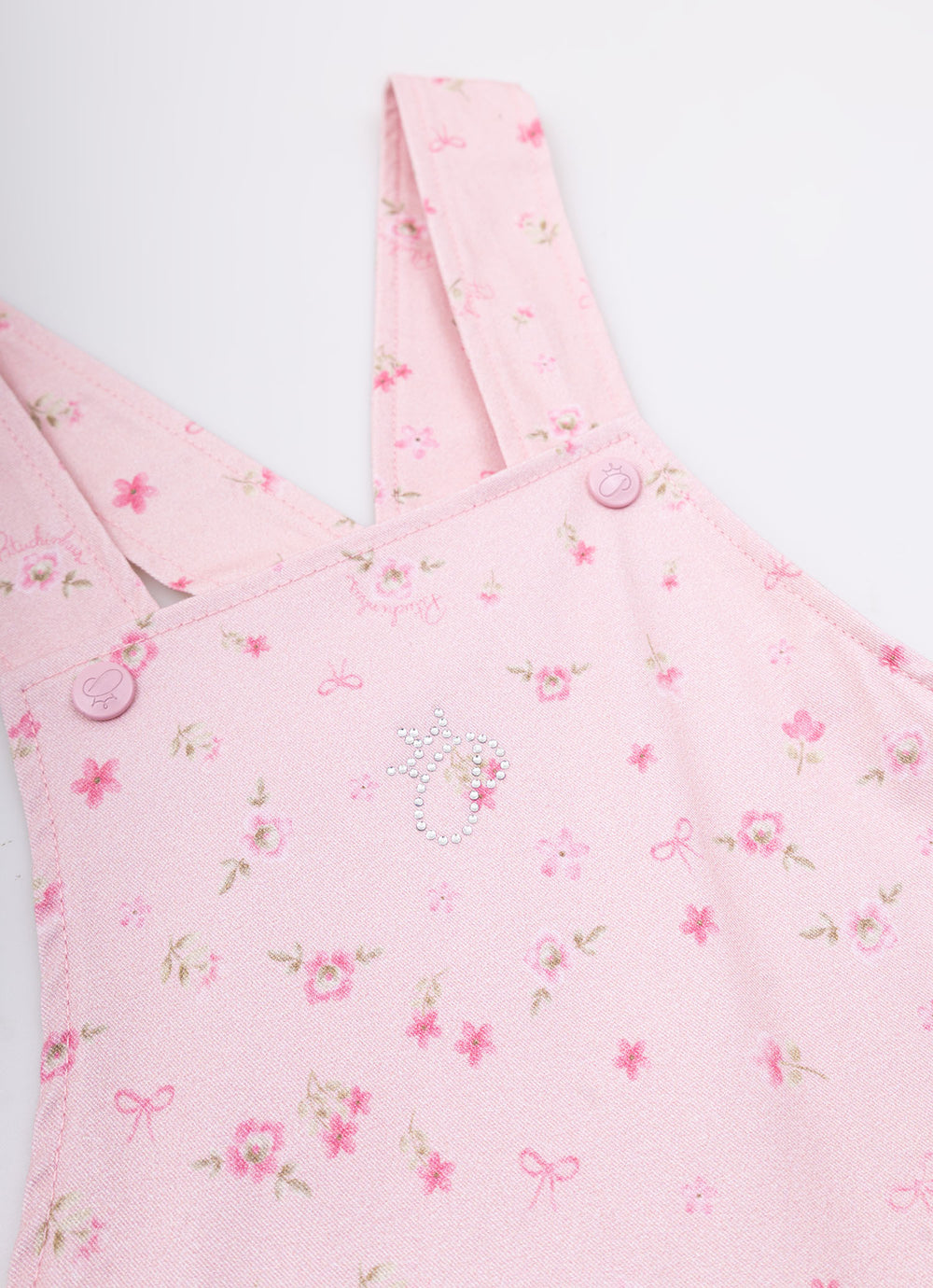 Jardineira Sarja Estampa Mini Floral Babado