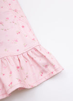 Jardineira Sarja Estampa Mini Floral Babado