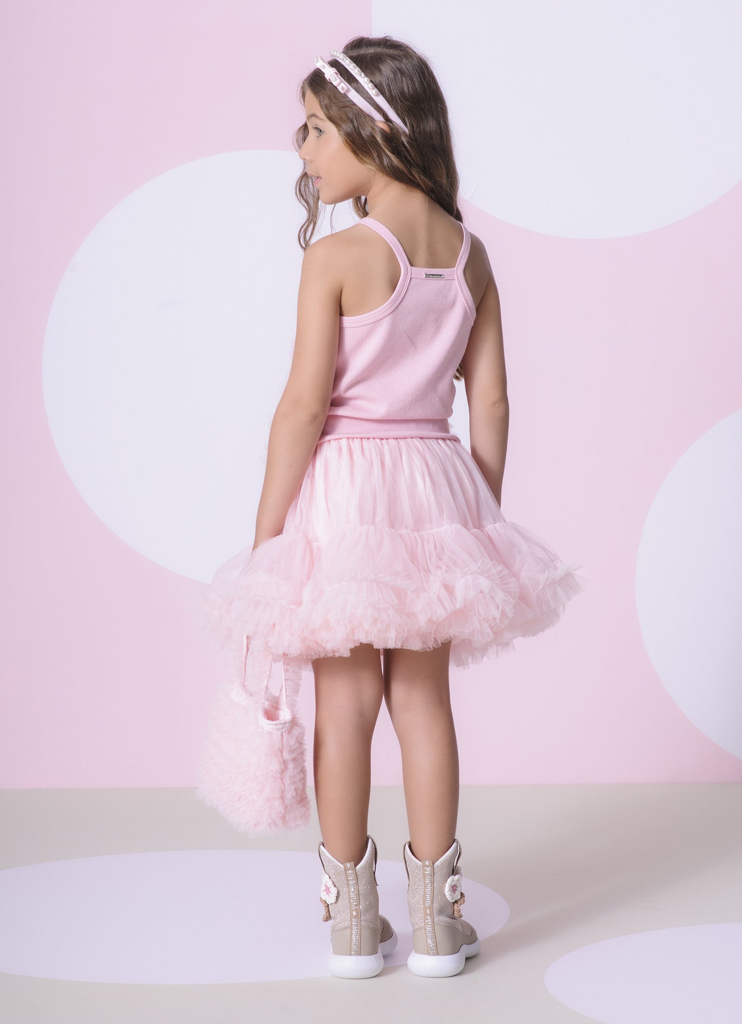 Blusa Alça Ribana Fru Fru Tule Bicolor