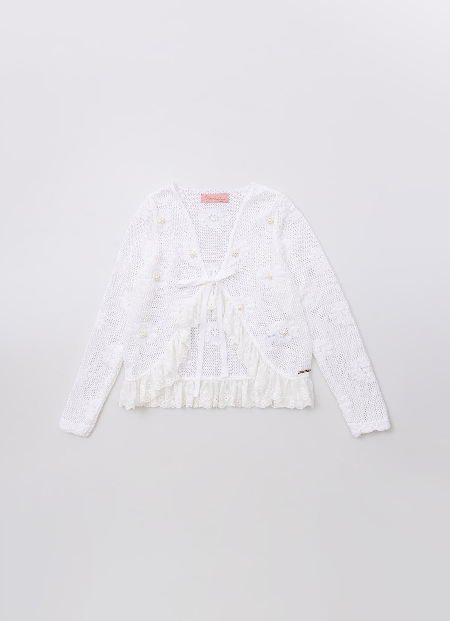 Casaqueto Tricot Rendado Flores Bordadas