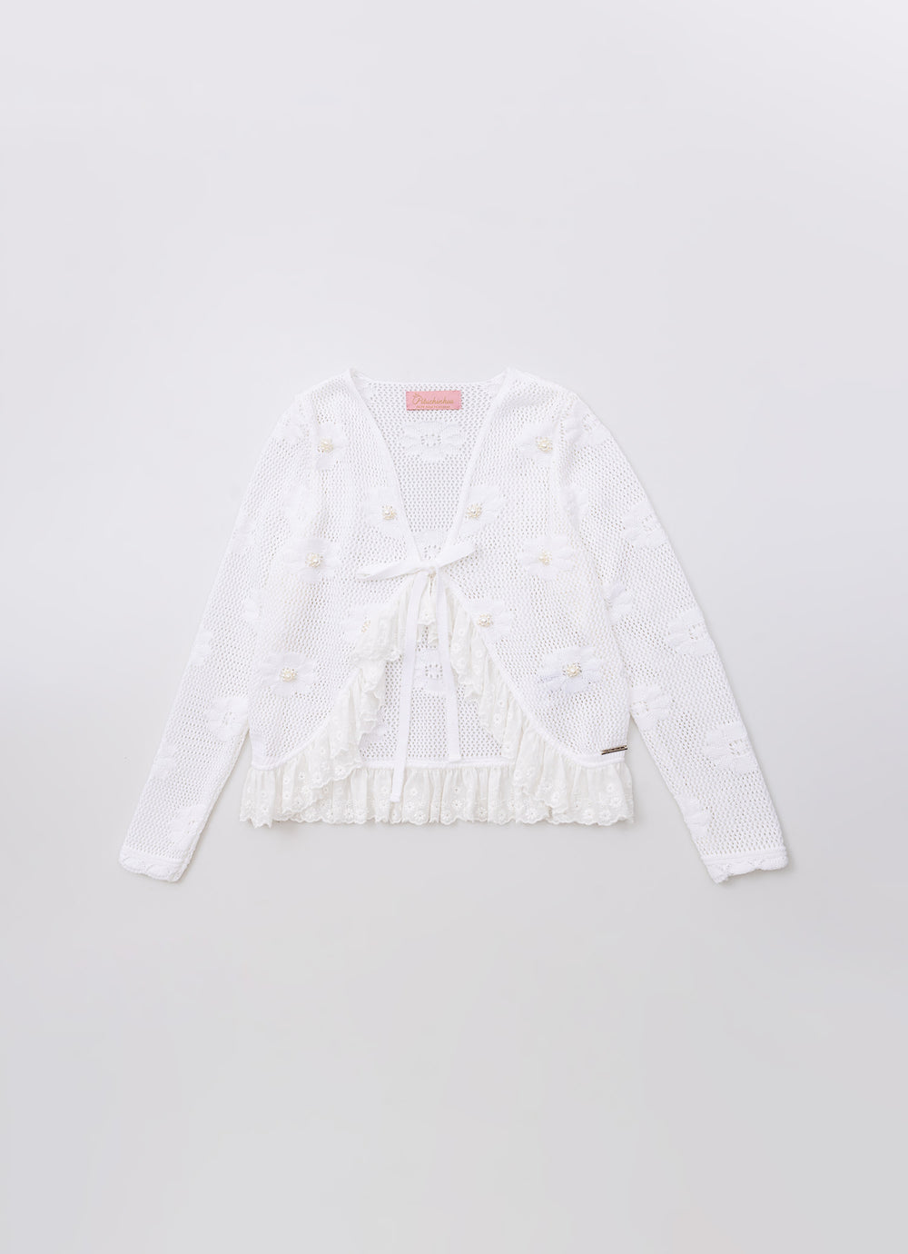 Casaqueto Tricot Rendado Flores Bordadas