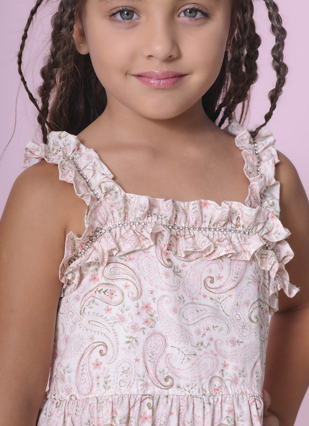 Vestido Algodão Estampado Frufru Cristal