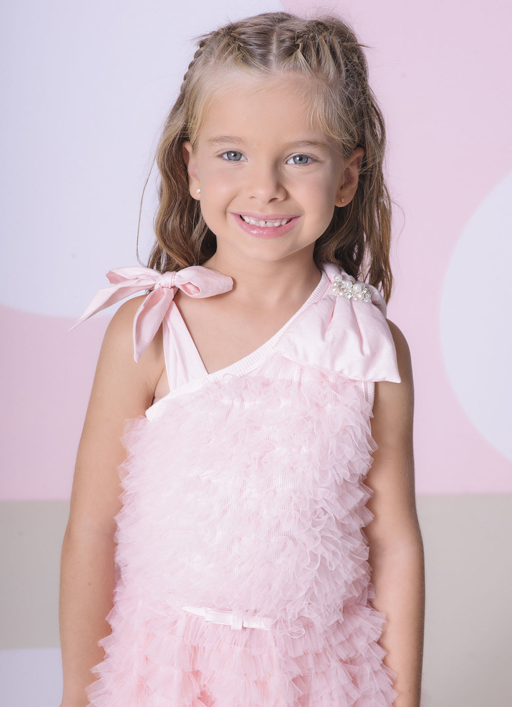 Vestido Festa Tule Frufru Laço Puffer
