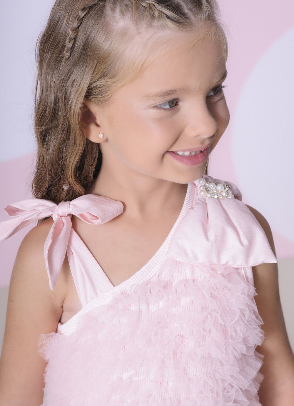 Vestido Festa Tule Frufru Laço Puffer