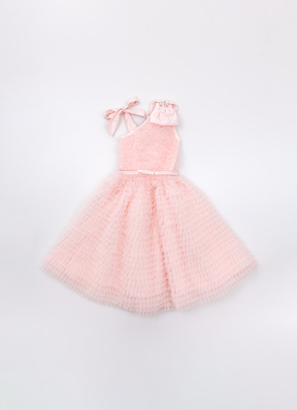 Vestido Festa Tule Frufru Laço Puffer