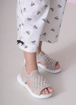 Sandália Knit Bordado Pérolas e Cristais