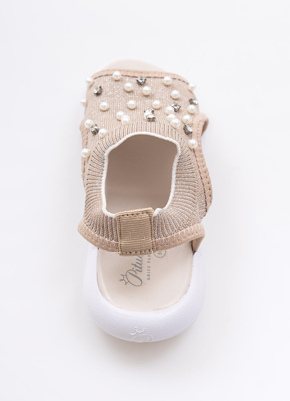 Sandália Knit Bordado Pérolas e Cristais