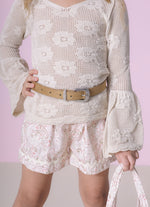Blusa Tricot Rendado Manga Longa
